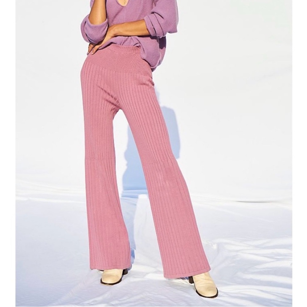 Free People Keep It Real Flare Leg Sweater Pants - Pink